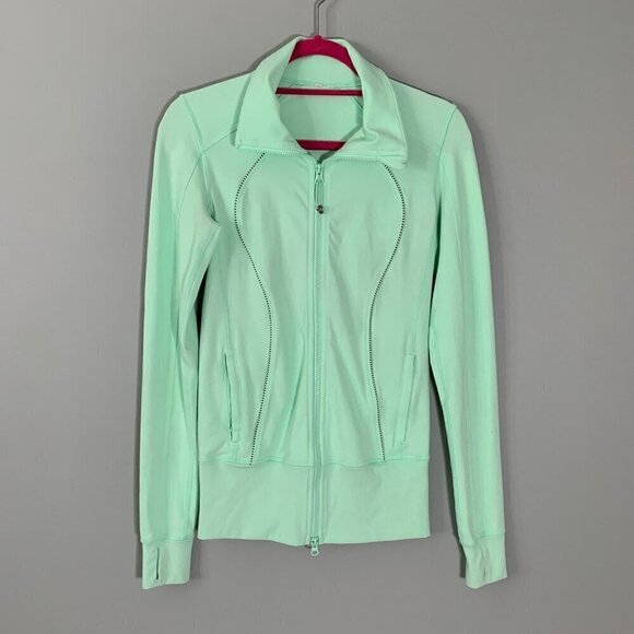 Lululemon‎ Asana Jacket Fresh Teal / Mini Hyper Stripe Fresh Teal - Picture 2 of 12